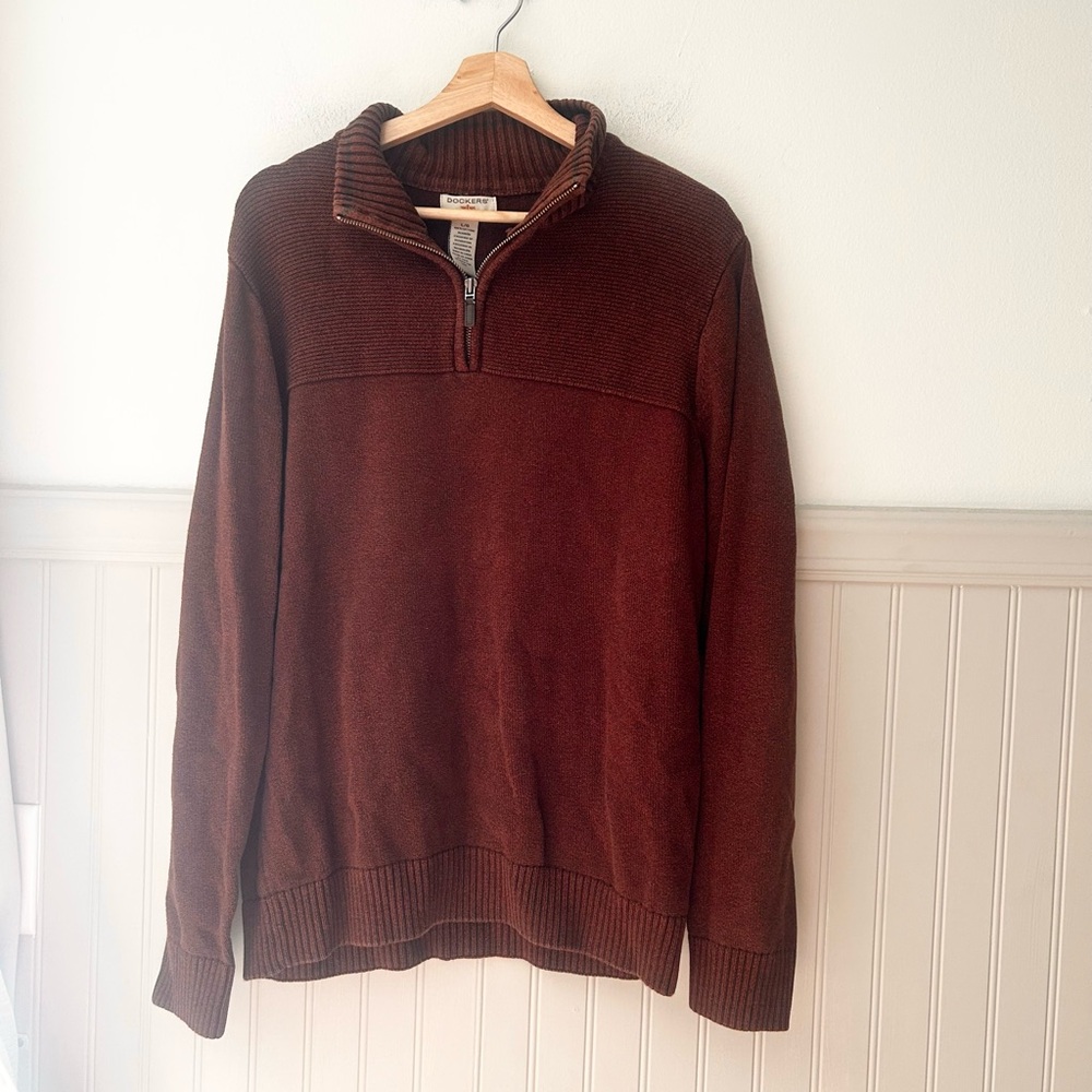 Dockers Men’s Large Rust Brown Quarter Zip Cotton Sweater Pullover